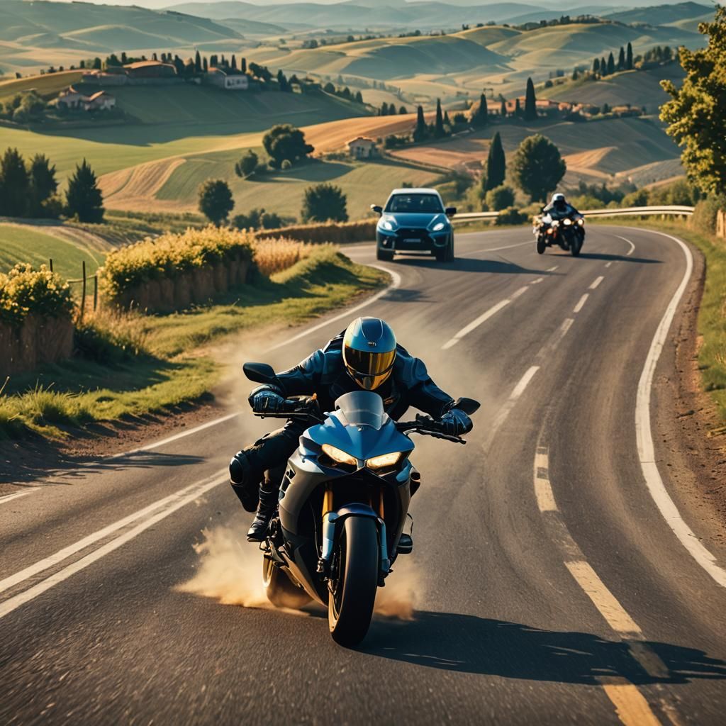 Lamborghini and Motorcycle Race in Italy: Motorsport Art