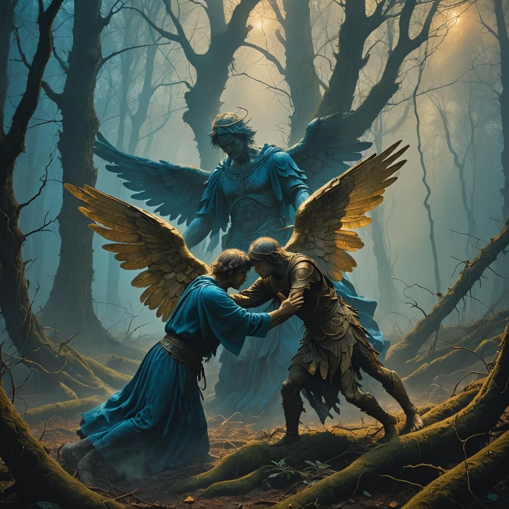 Angel Wrestles Jacob in Mystical Forest