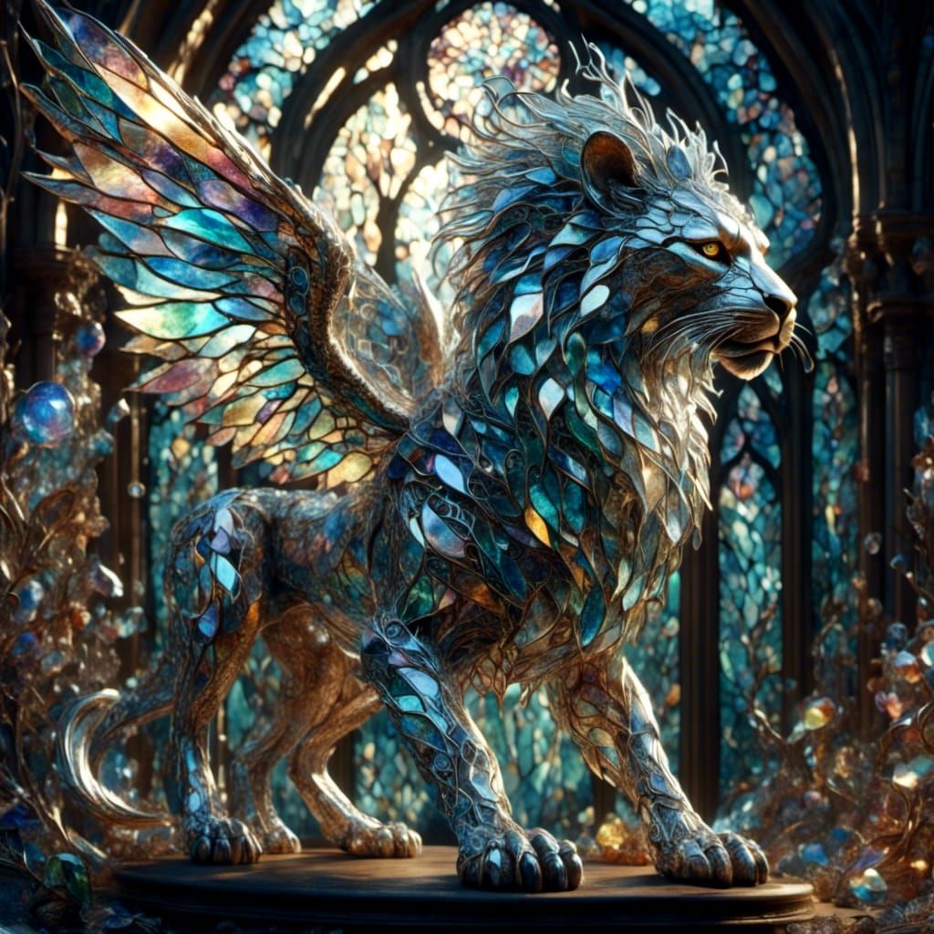 <lora:Broken Crystal:1.0> <lora:Fantasy  Crystal lion