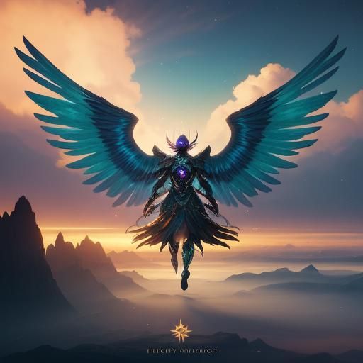 Winged Creature Soaring Through Colorful Vortex