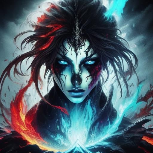 Intricately Detailed Demon Elemental Goddess Portrait