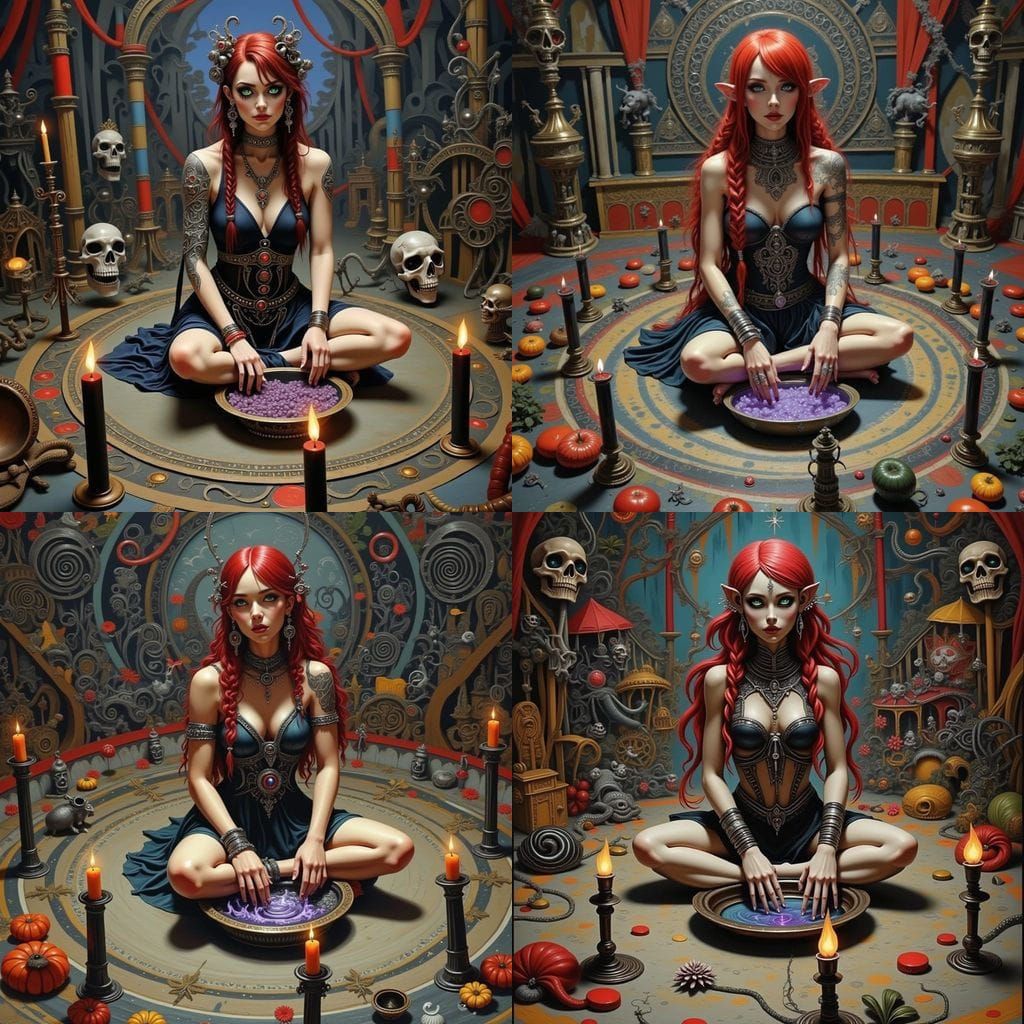 Fae Witch in Cyberpunk Style with Violet Flames