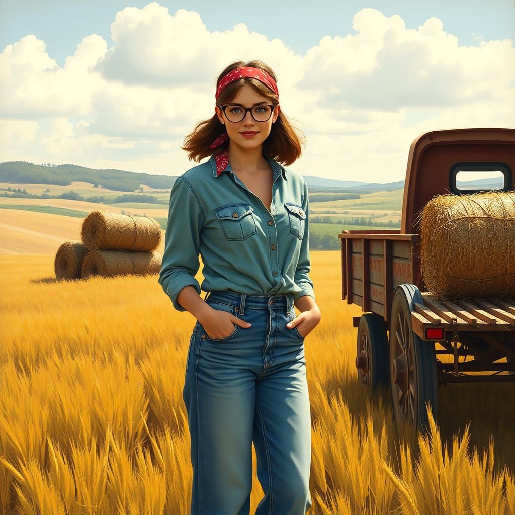 Rustic Charm of a Young Woman in the Countryside