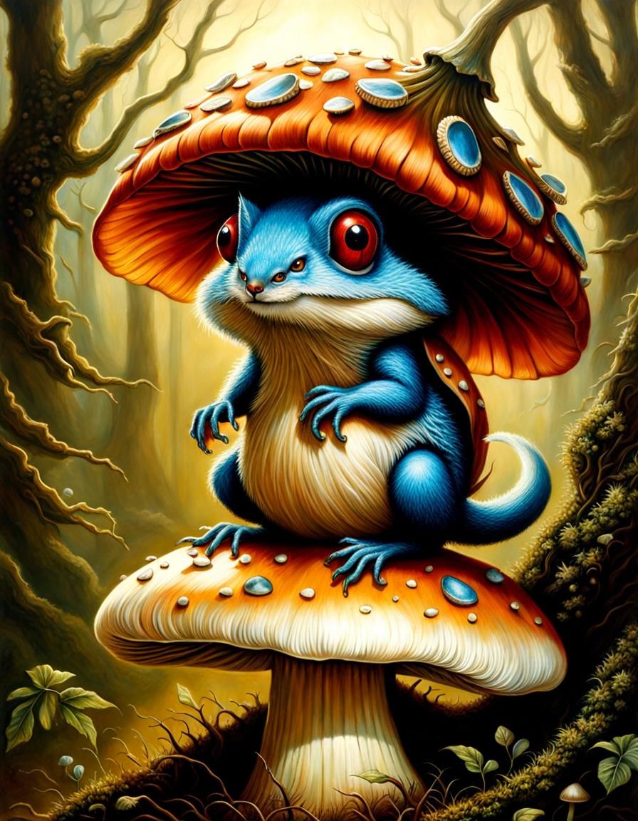 Fantasy Acorn Creature on Mushroom, Studio Lighting