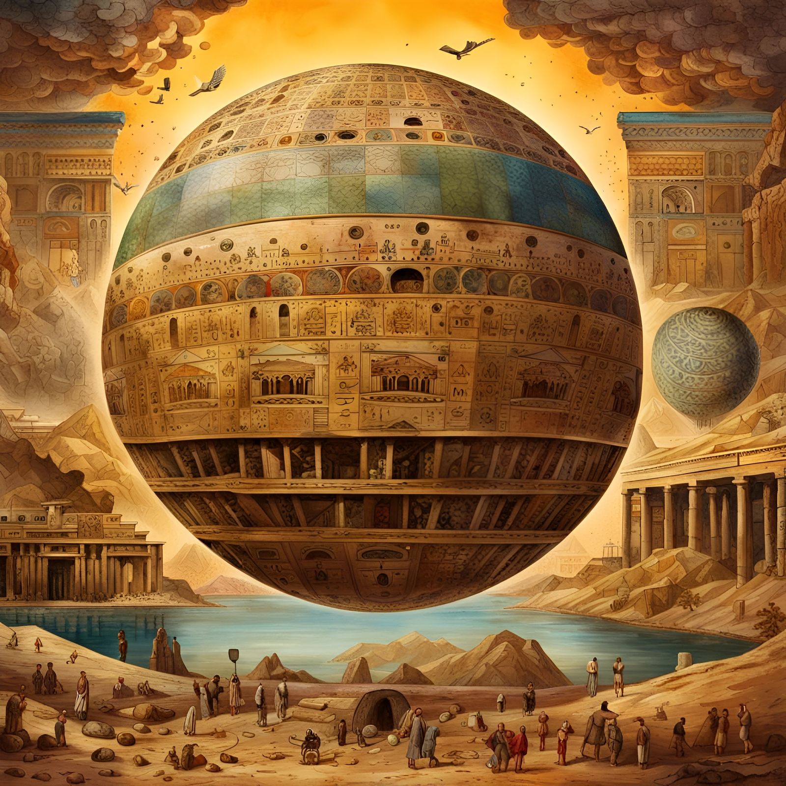 Archaeological Dig Site in Egypt (surrealist view in a color palette derived from Dutch Golden Age masters)