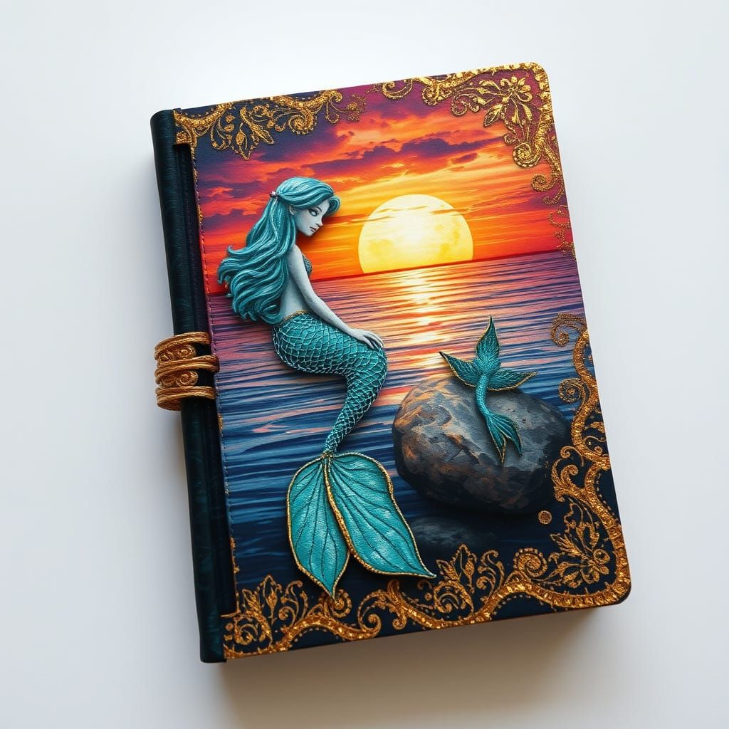 Ethereal Sunset Journal with Golden Mermaid