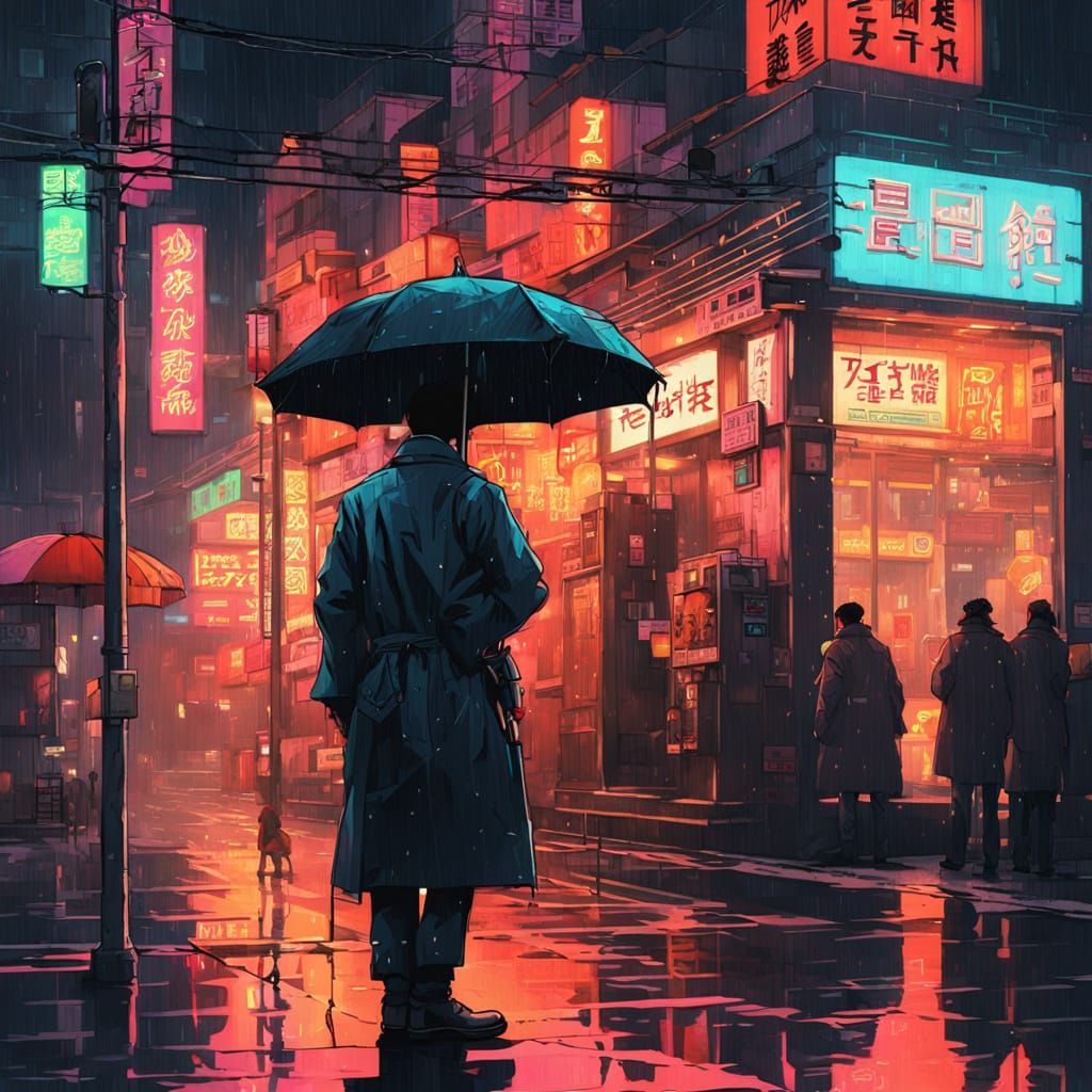 Electric Tokyo Nights: Neon Reflections in the Rain