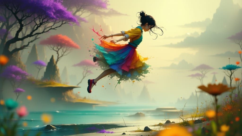 Person Leaping in Air with Futuristic Aesthetic