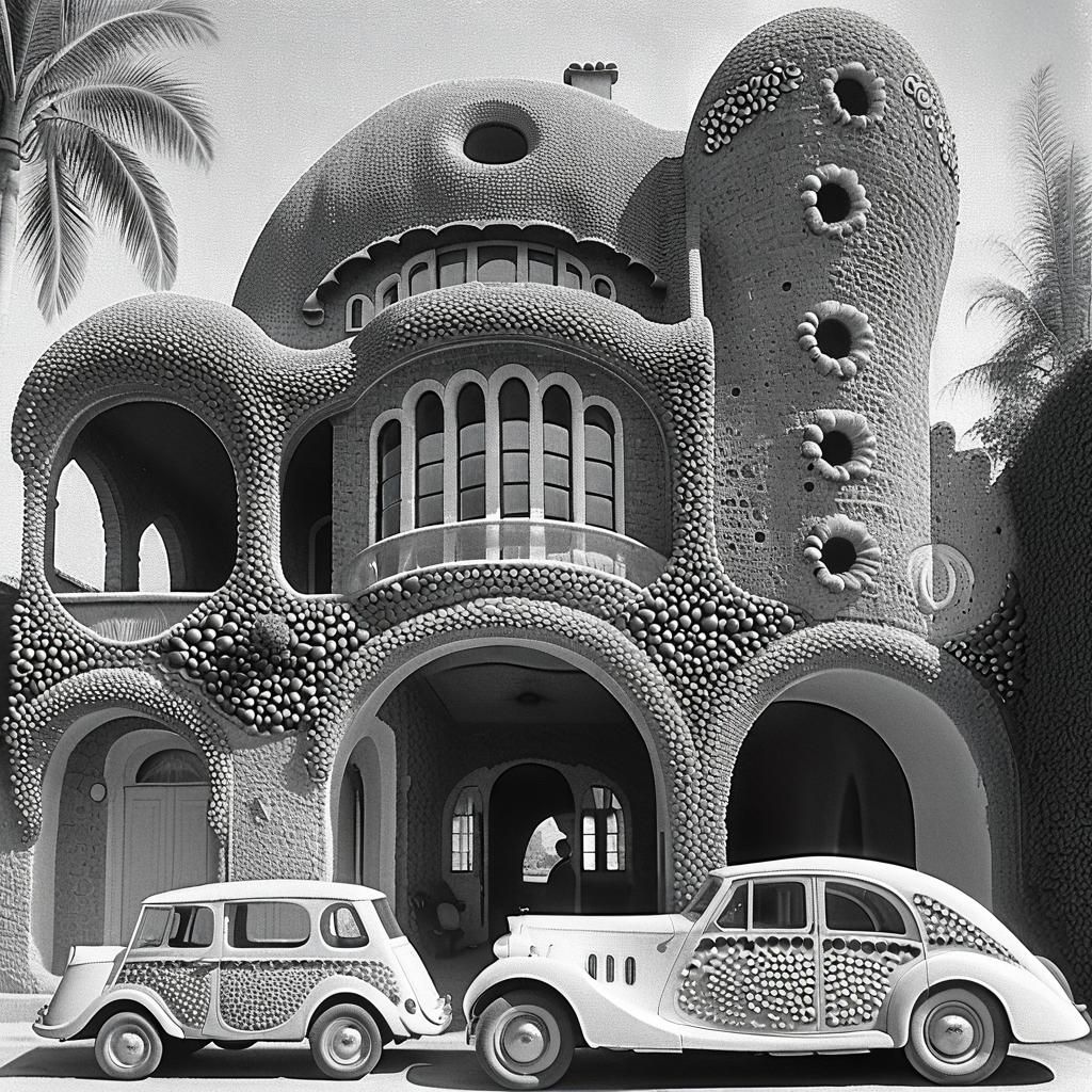 Art Deco Seashell House with Vintage Car