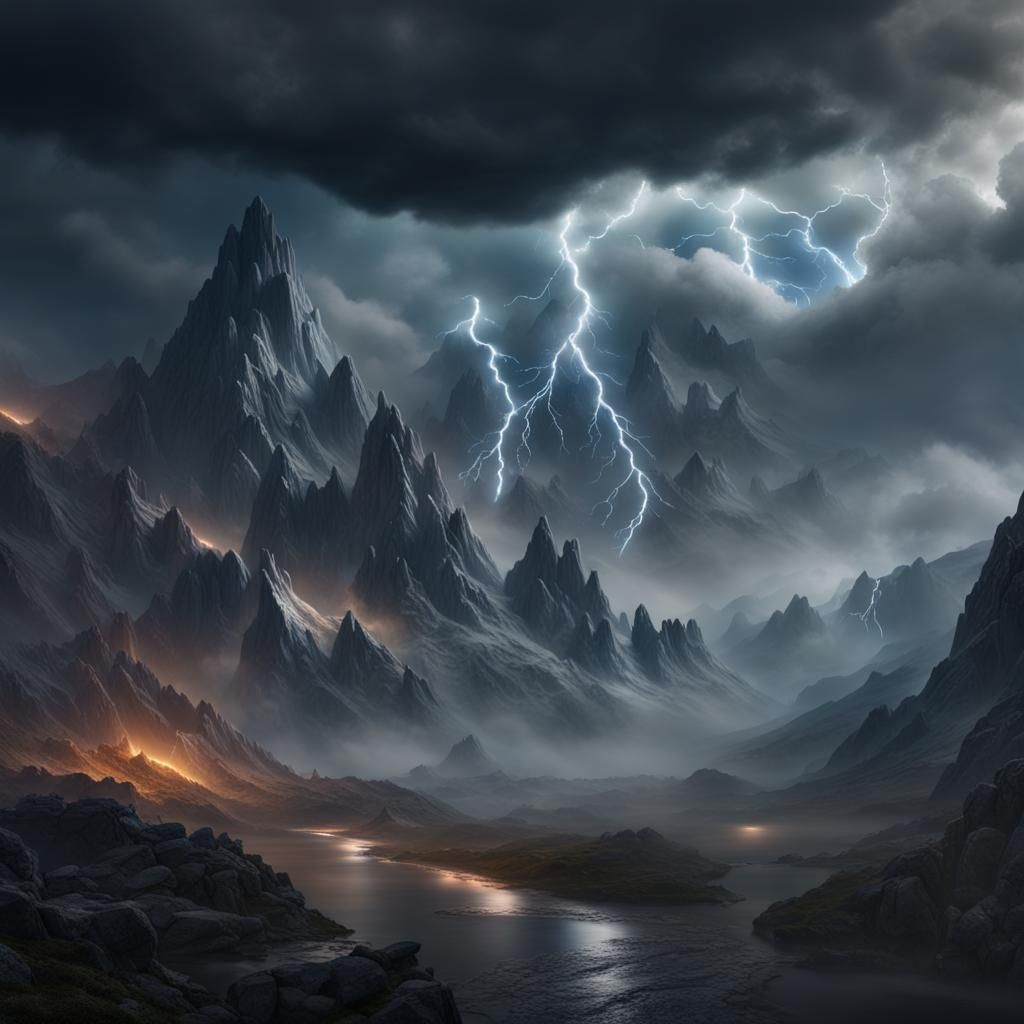 Stormy Mountain Landscape in Detailed Matte Painting