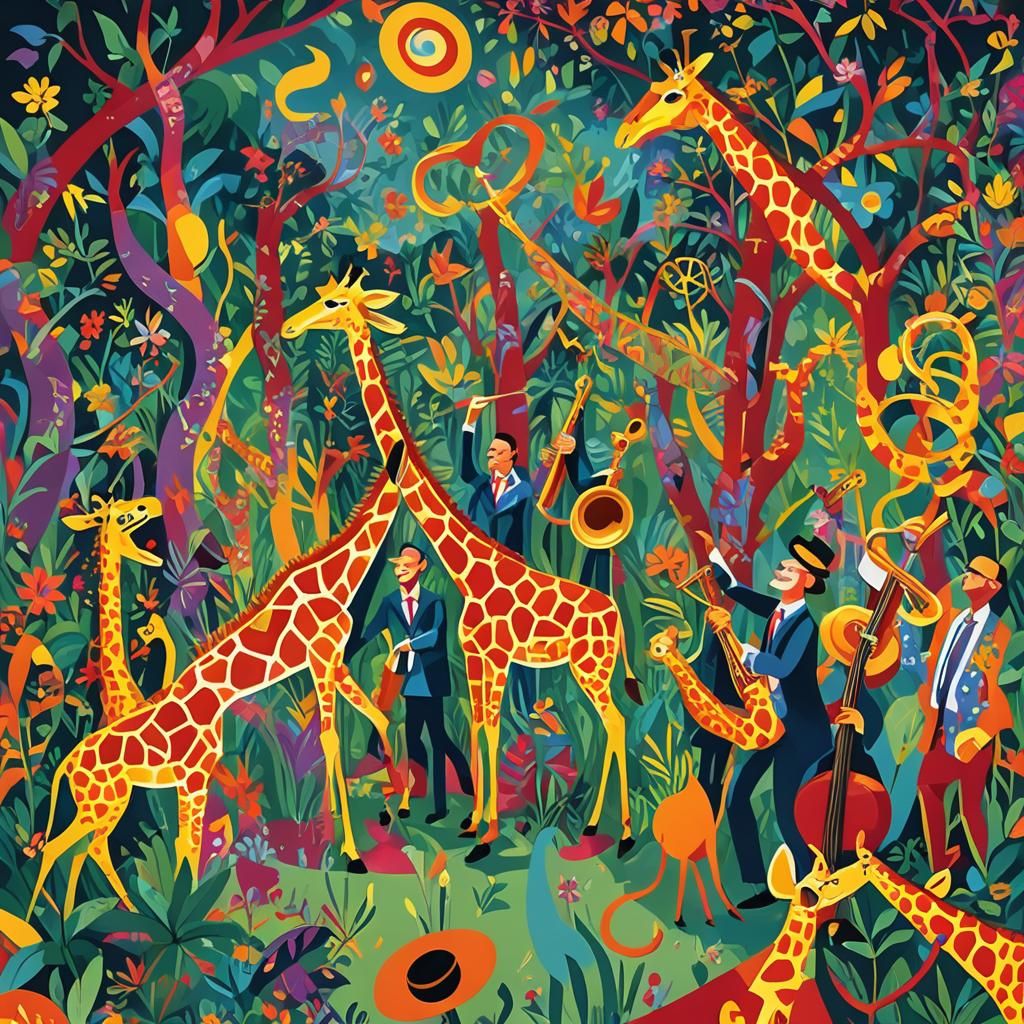 Jungle Jazz Band in a Stadium, Digital Art