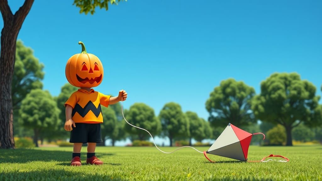 Jack-O-Lantern Man Flying Kite: Pixar-Style 3D Art