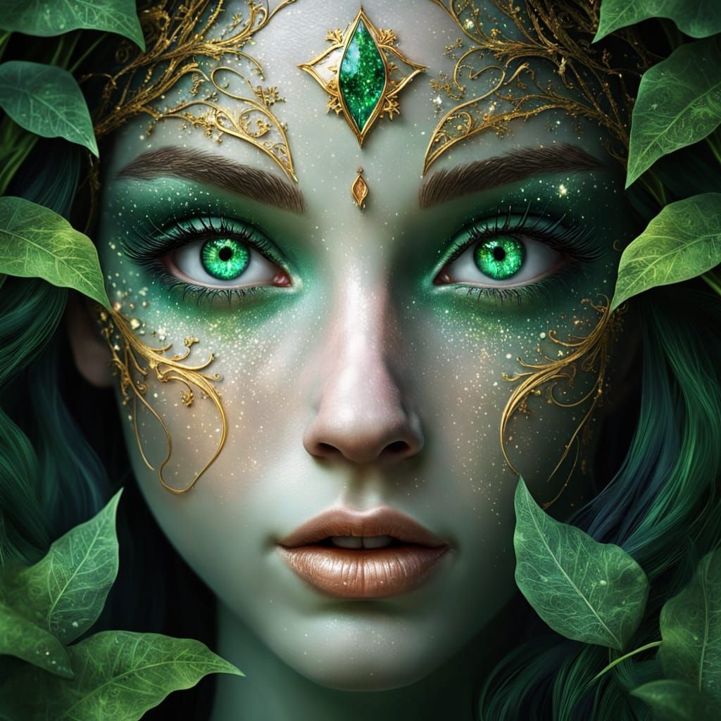 Enchanting Emerald Eyes in Mystical Digital Art
