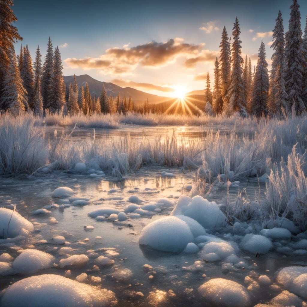 Frozen Lake in Montana: Hyperrealistic Winter Landscape