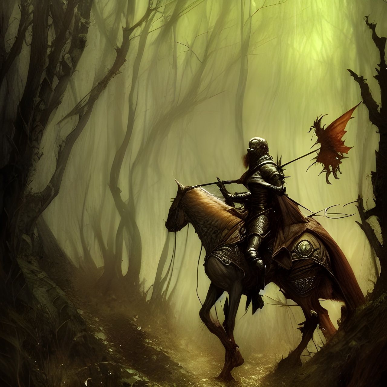 Fantasy Knight on Forest Path in Warm Colors
