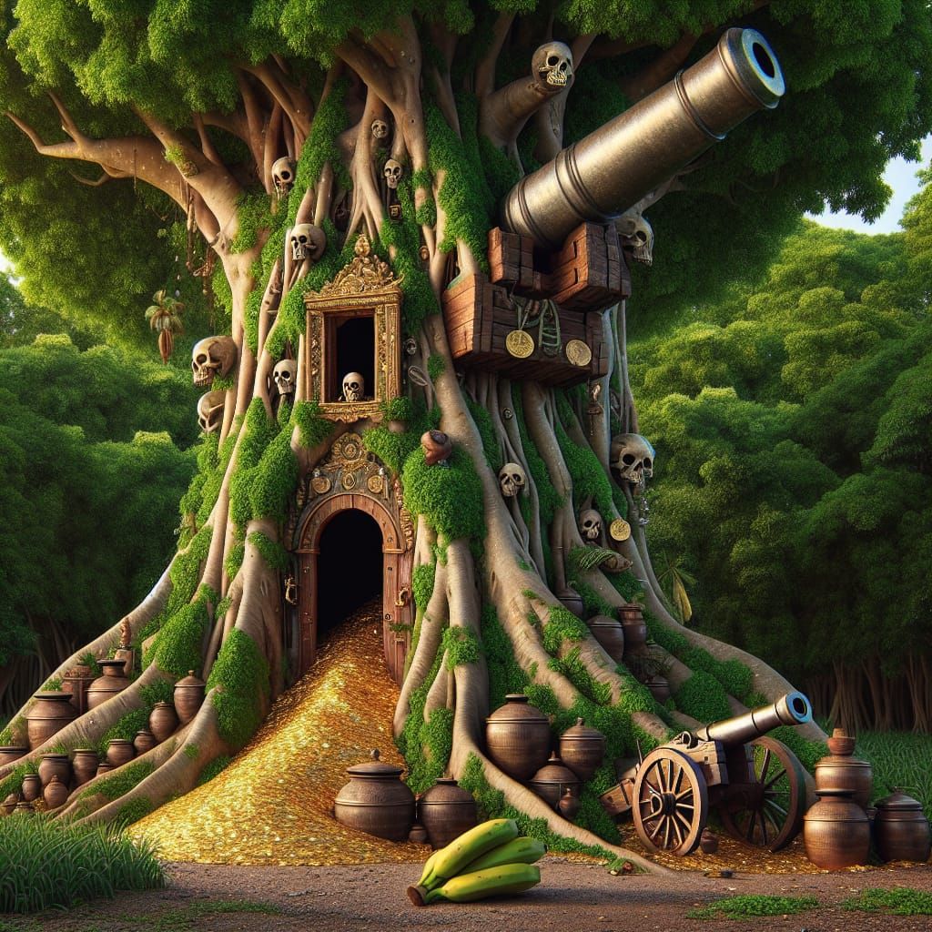 Giant Tree Doorway with Gold and Cannons