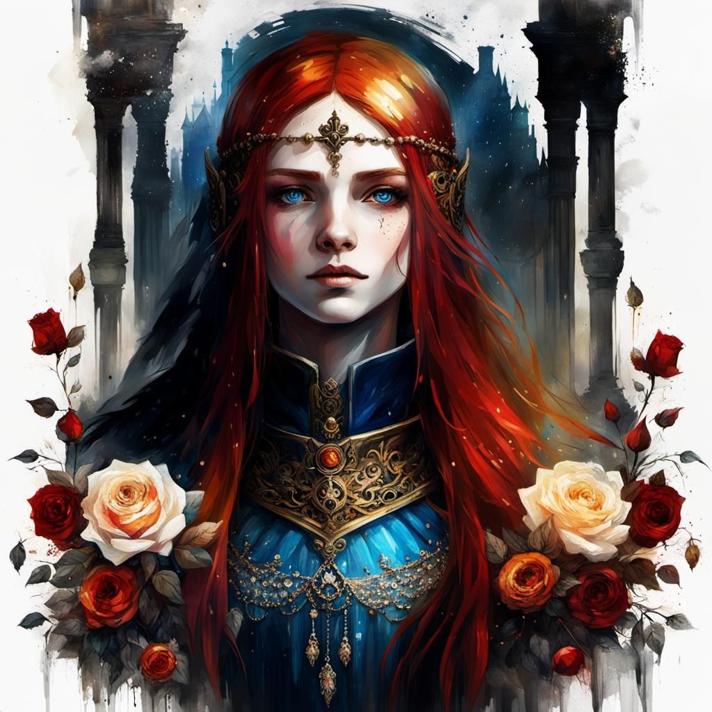 Gothic Princess with Auburn Hair in Sunlight