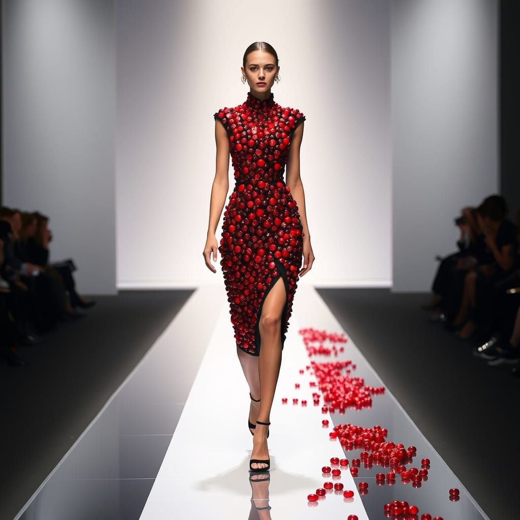 Stunning Black Velvet Gown with 3D Red Button Embellishments