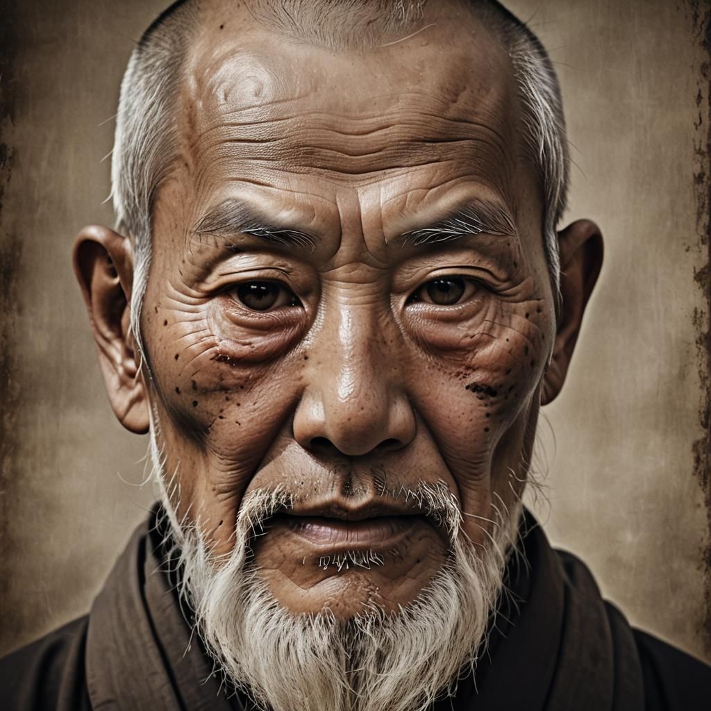 Monochromatic Portrait of Elderly Japanese Buddhist Priest