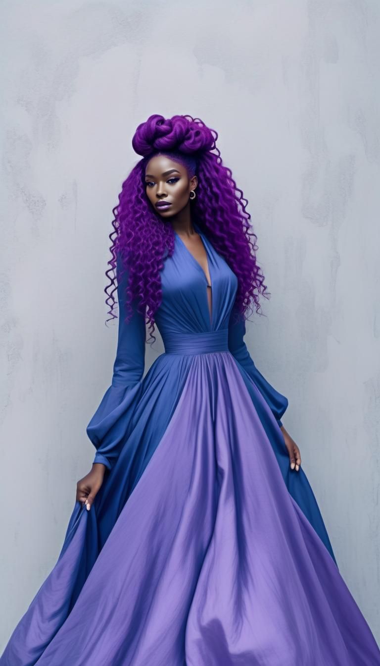 Magenta Hair Girl in Blue-Violet Gown