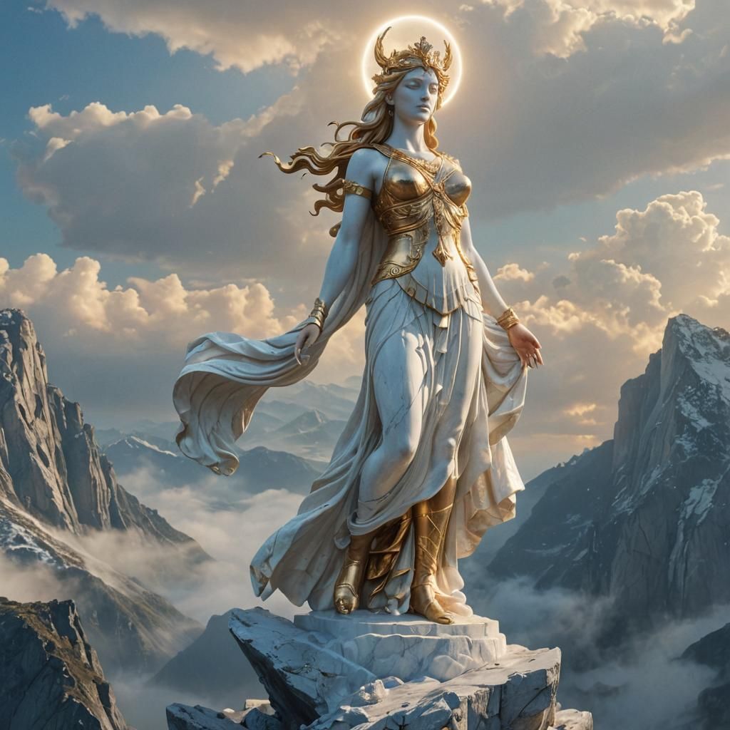 Goddess Nike Statue in Shimmering Aura
