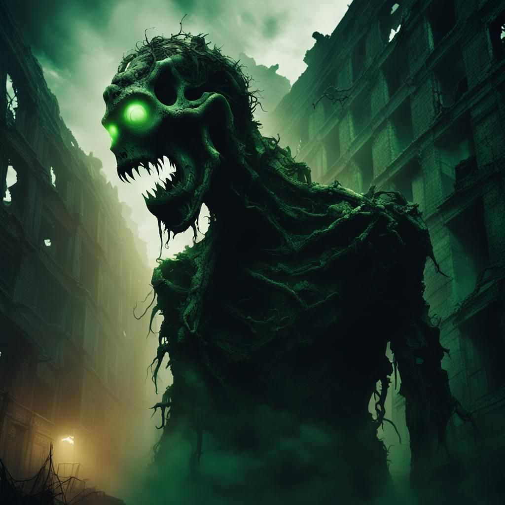 Nightmarish Creature Emerges in Dystopian Cityscape