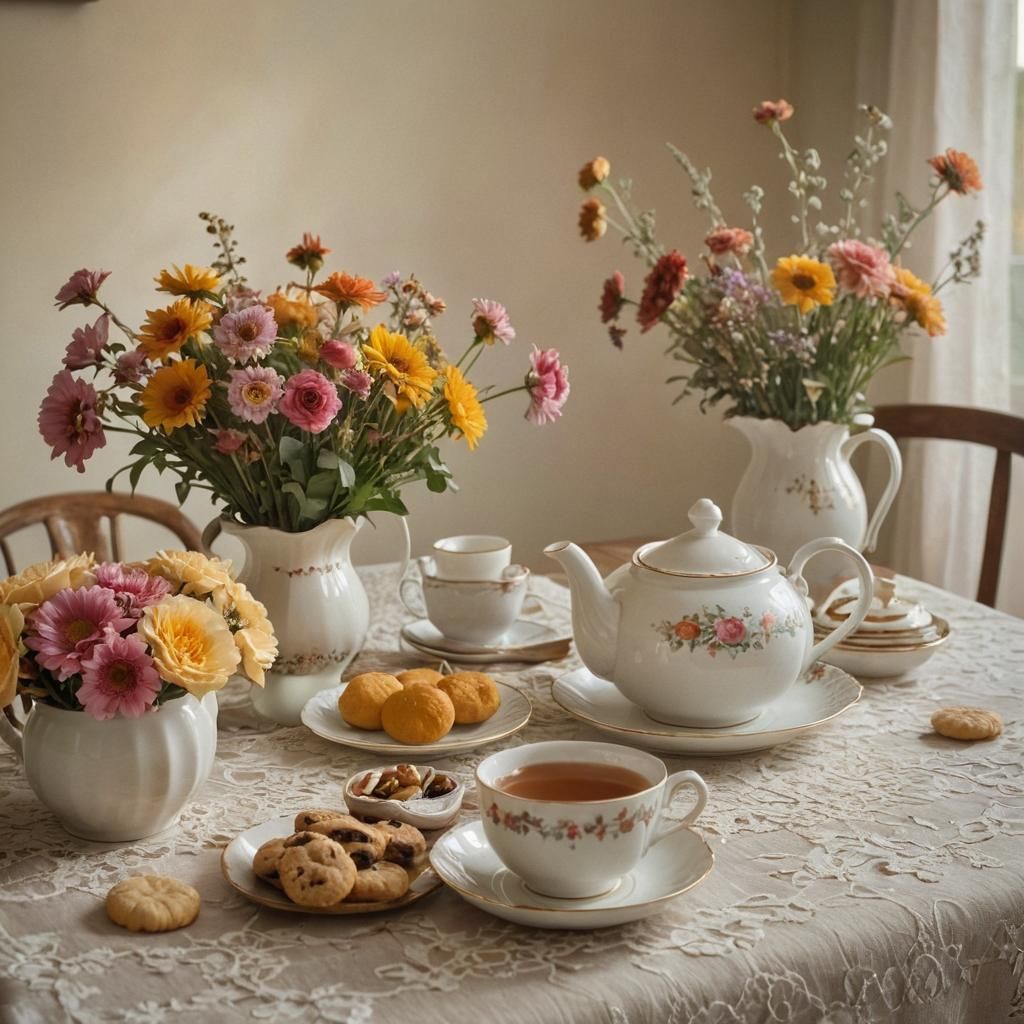 Surreal Still Life with Autumn Flowers in Impressionist Styl...