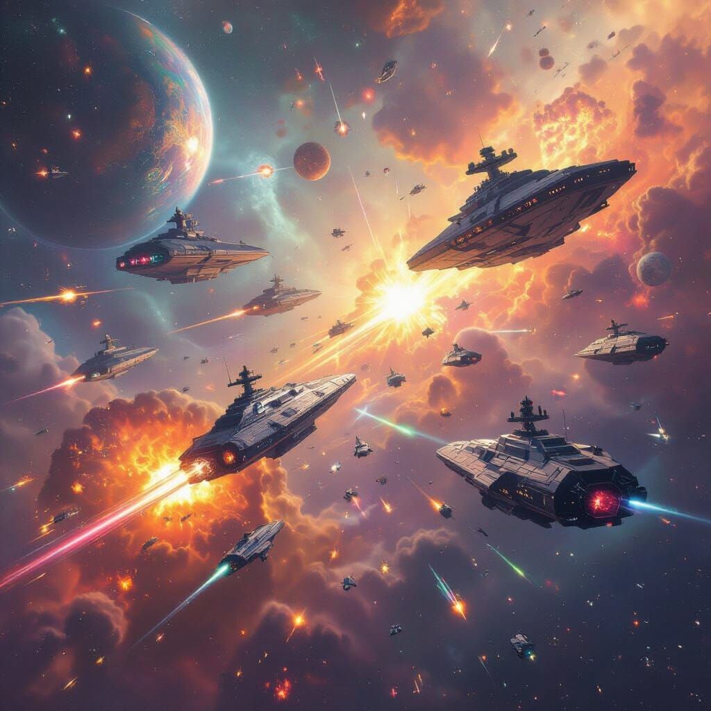 Epic Galactic Fleet Battle in Vibrant Nebula