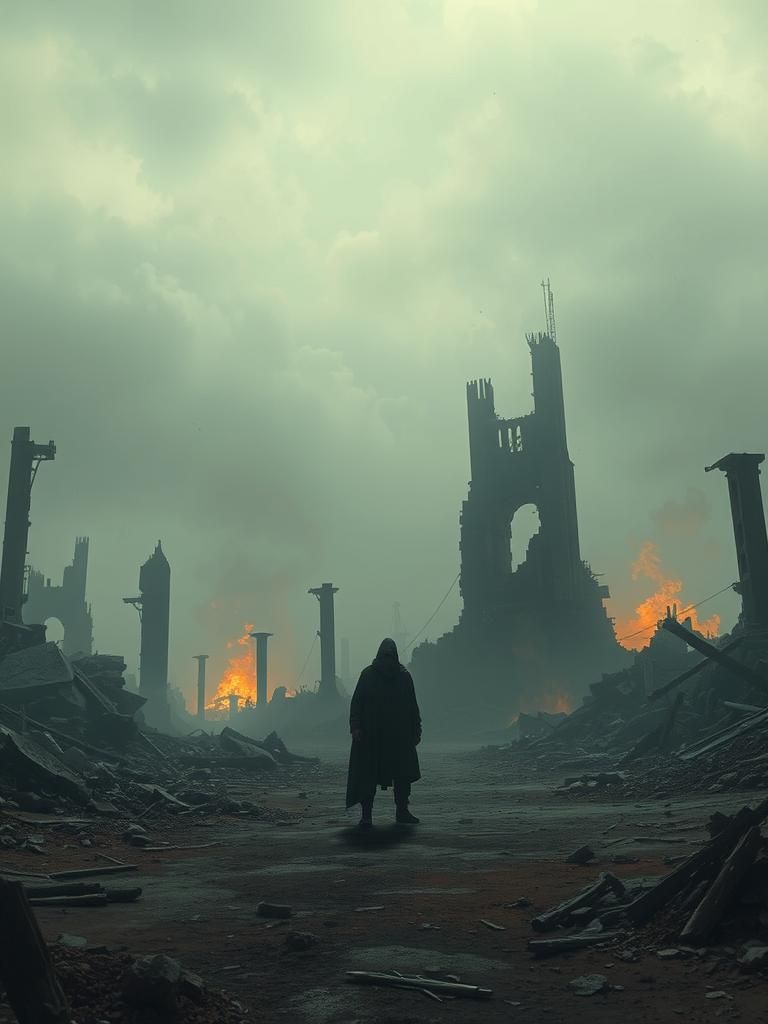 Post-Apocalyptic Landscape in Dystopian Futuristic Style