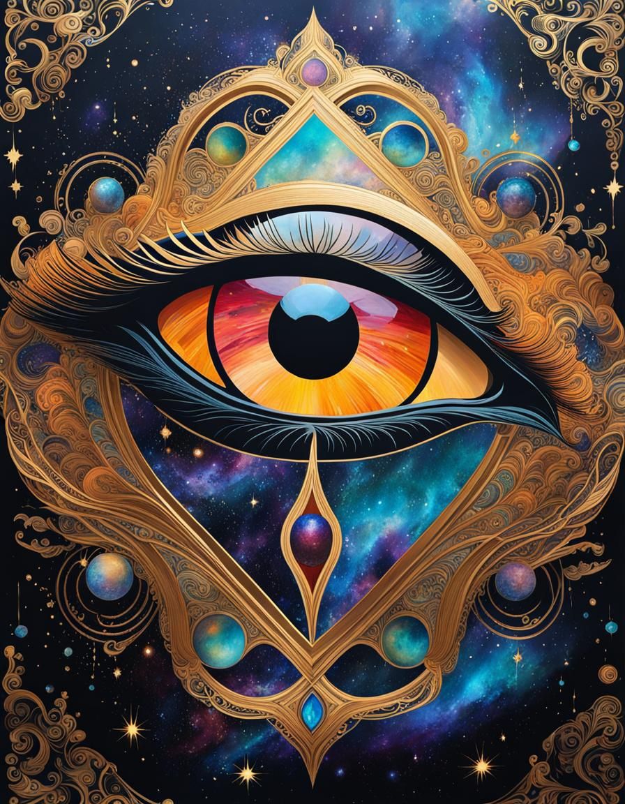 Galaxy Eye Double Exposure in Gouache Style