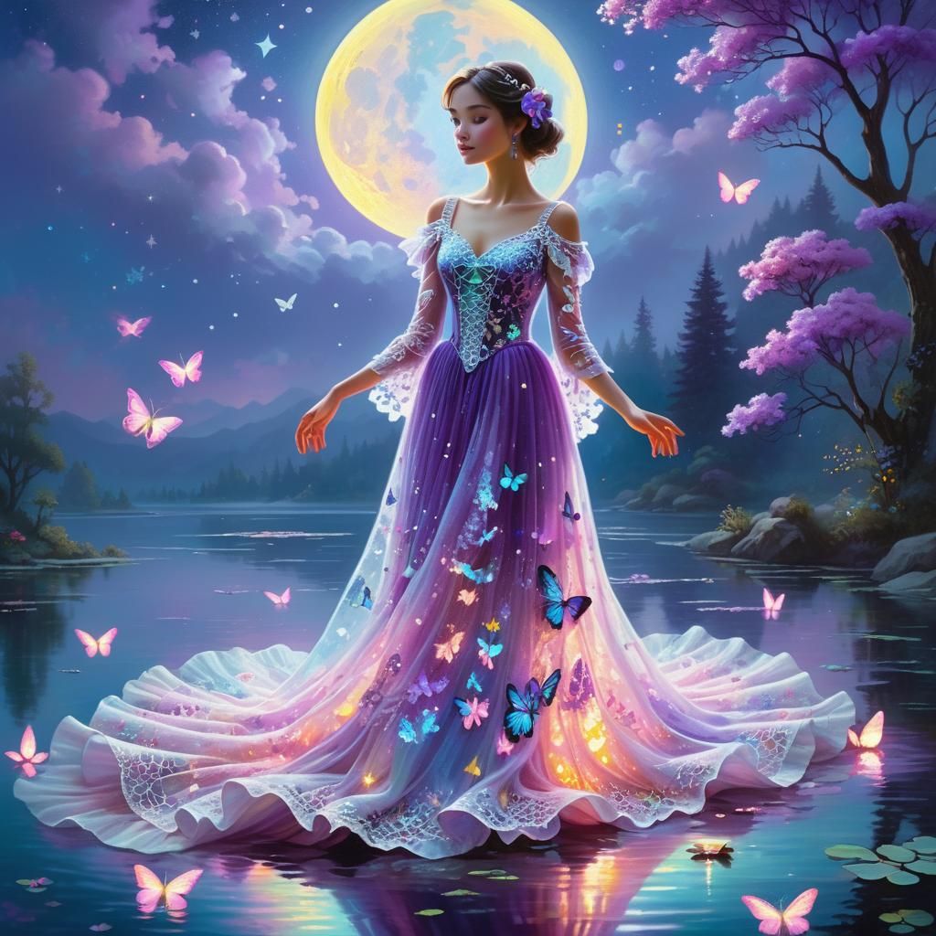 Woman in Neon Lace Dress by Fluorescent Lake