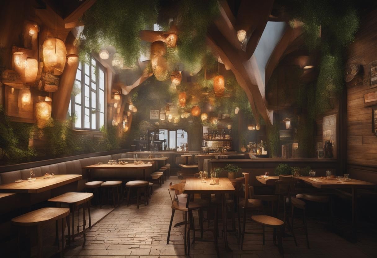 Inviting Minimalist Tavern with Fantasy Decor