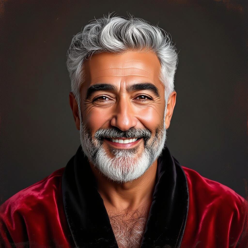 Handsome Iranian Man in Red Velvet Robe