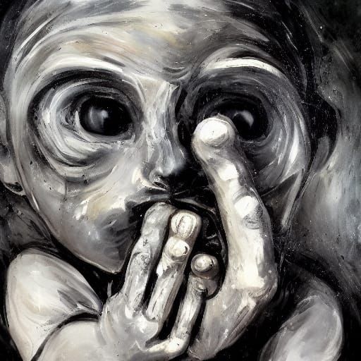 Grotesque Figure Consuming Child in Dark Expressionism