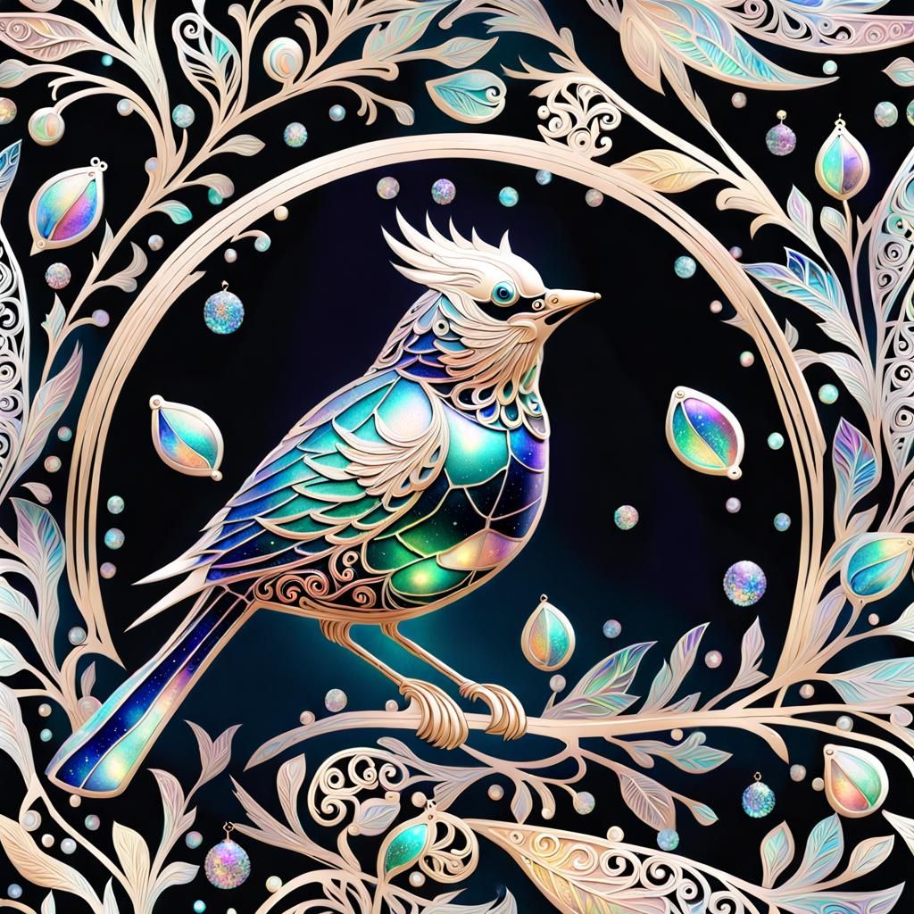 Fairytale Bird with Metal Confetti in Faberge Style