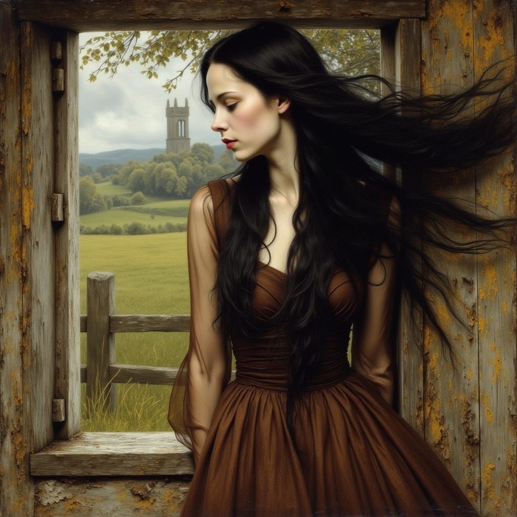 Eustacia Vye in Rustic Window, Romantic Painting Style