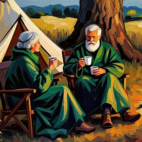 Autumnal Glamping Scene in Expressionist Impasto Style