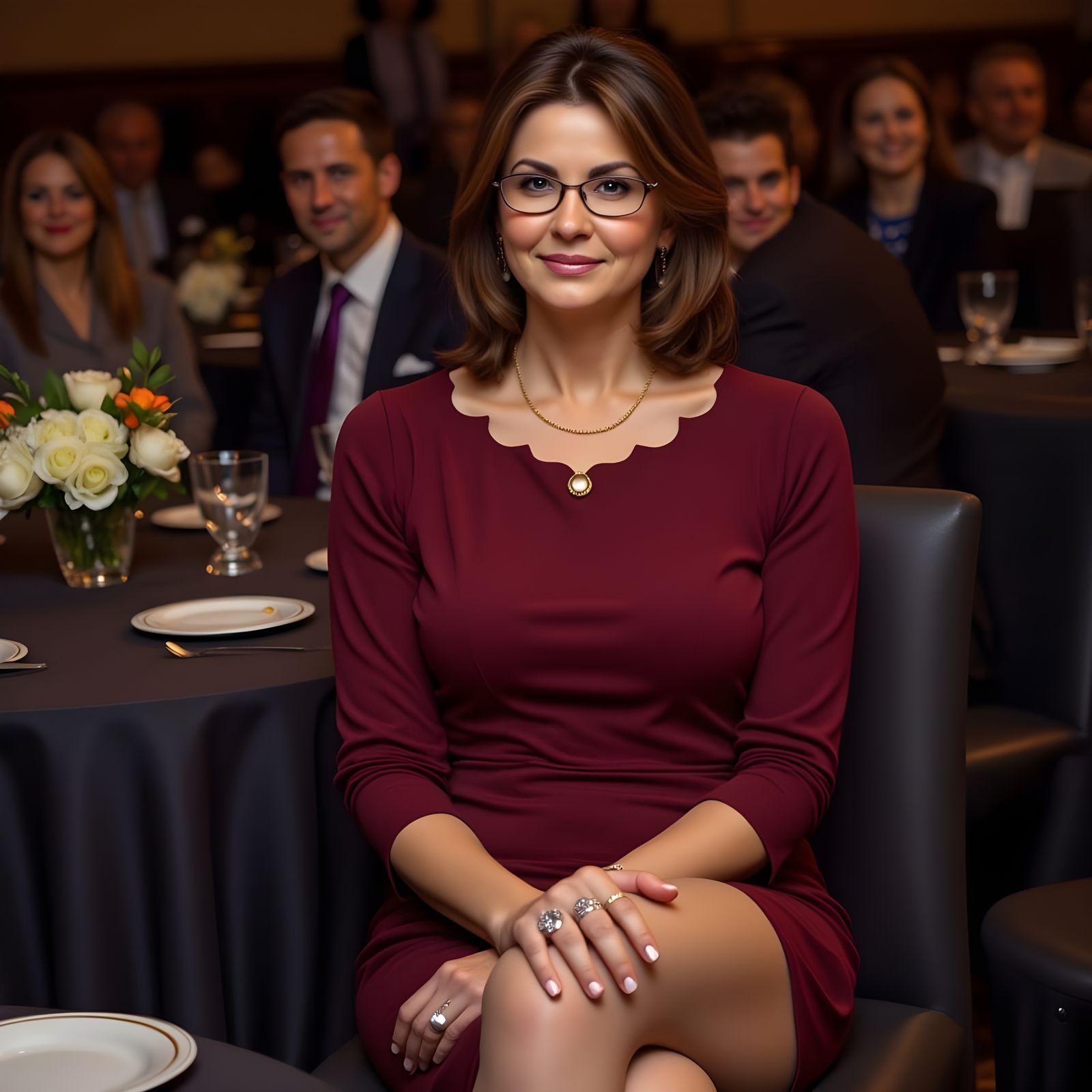 Formal Portrait of Woman in Banquet Hall