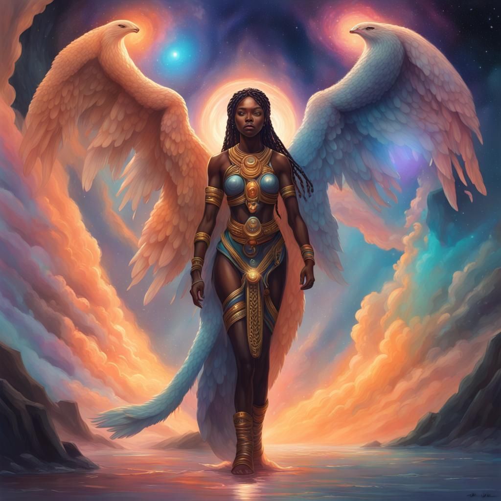 Ethereal Black Female Astral Guardian in Hyperrealistic Styl...
