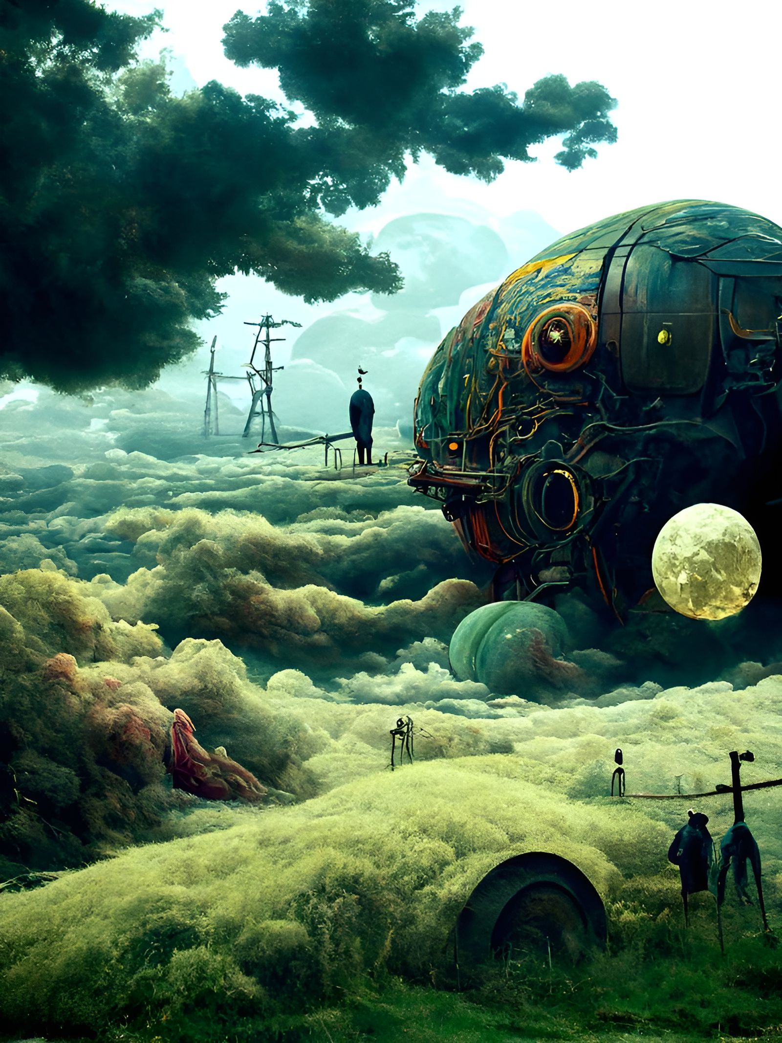 Surreal Landscape Crushed: Sci-Fi Steampunk Art