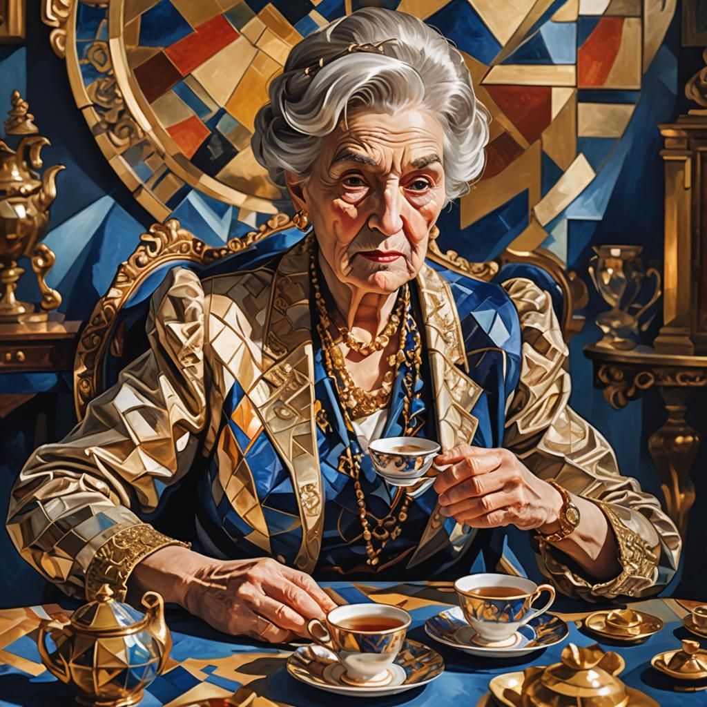 Elegant Lady's Abstract Cubist Tea Time