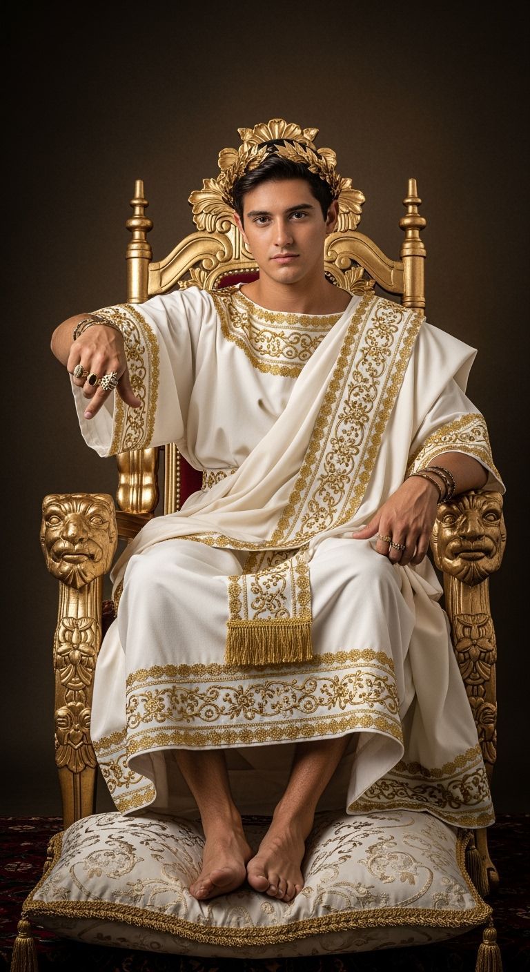 Roman Emperor on Gold Throne: Photorealistic Portrait