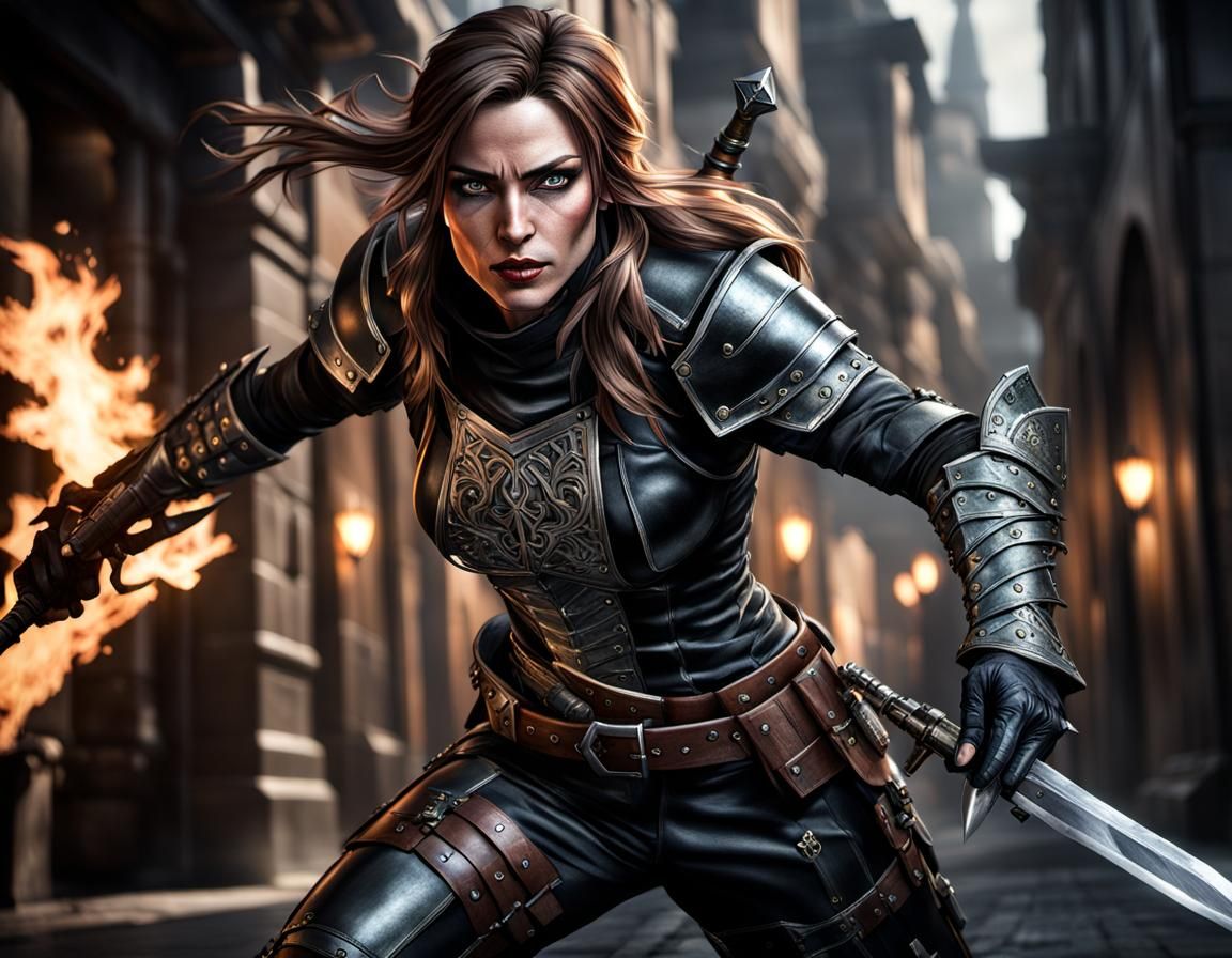 Hyperrealistic Female Rogue Attacks with Dagger