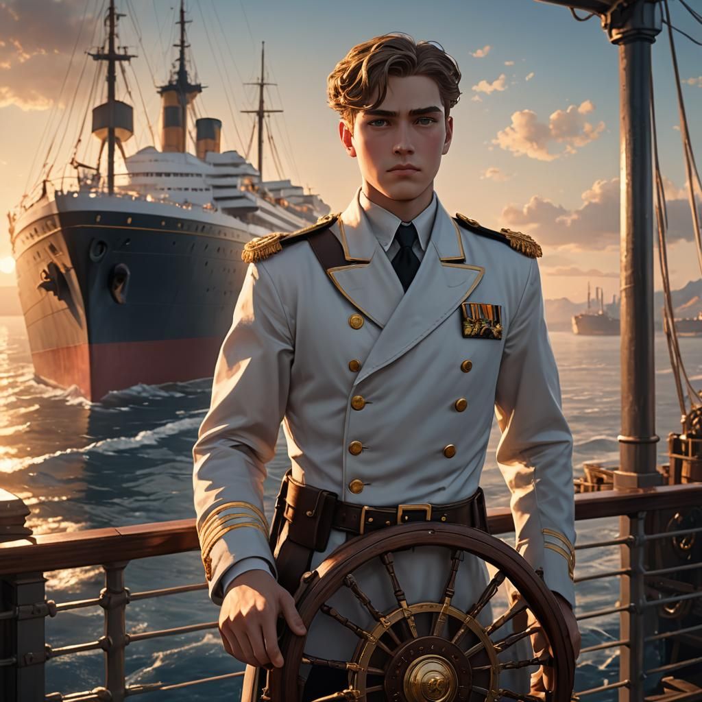 Titanic's Young Captain in Golden Hour Sunlight