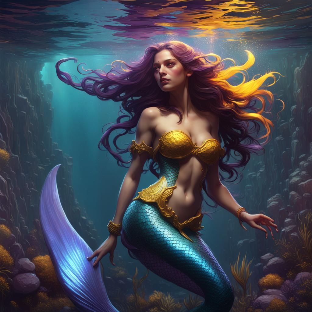 Detailed Mermaid in Dark Fantasy Art Style