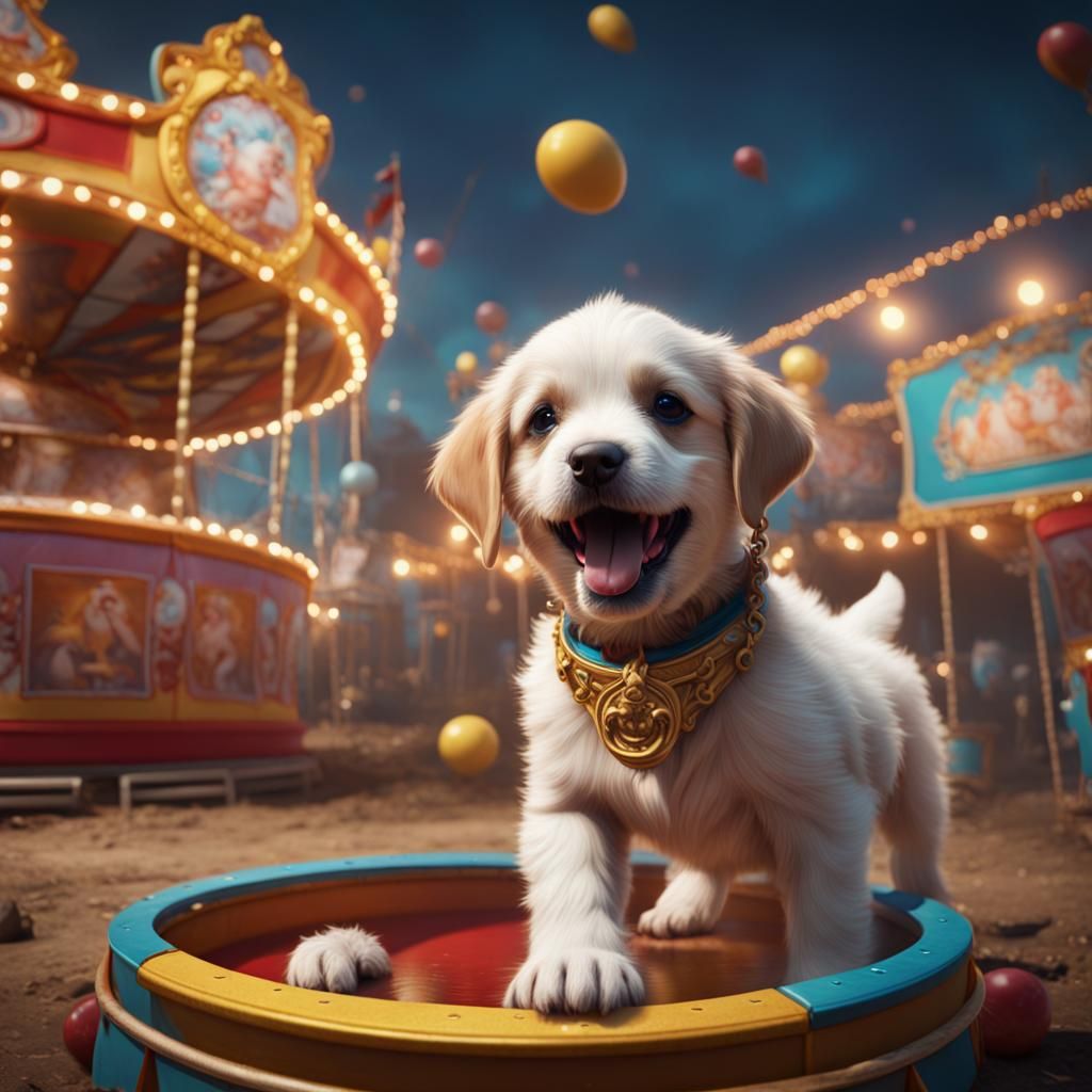Puppy Plays Carnival Game: Detailed Fantasy Art