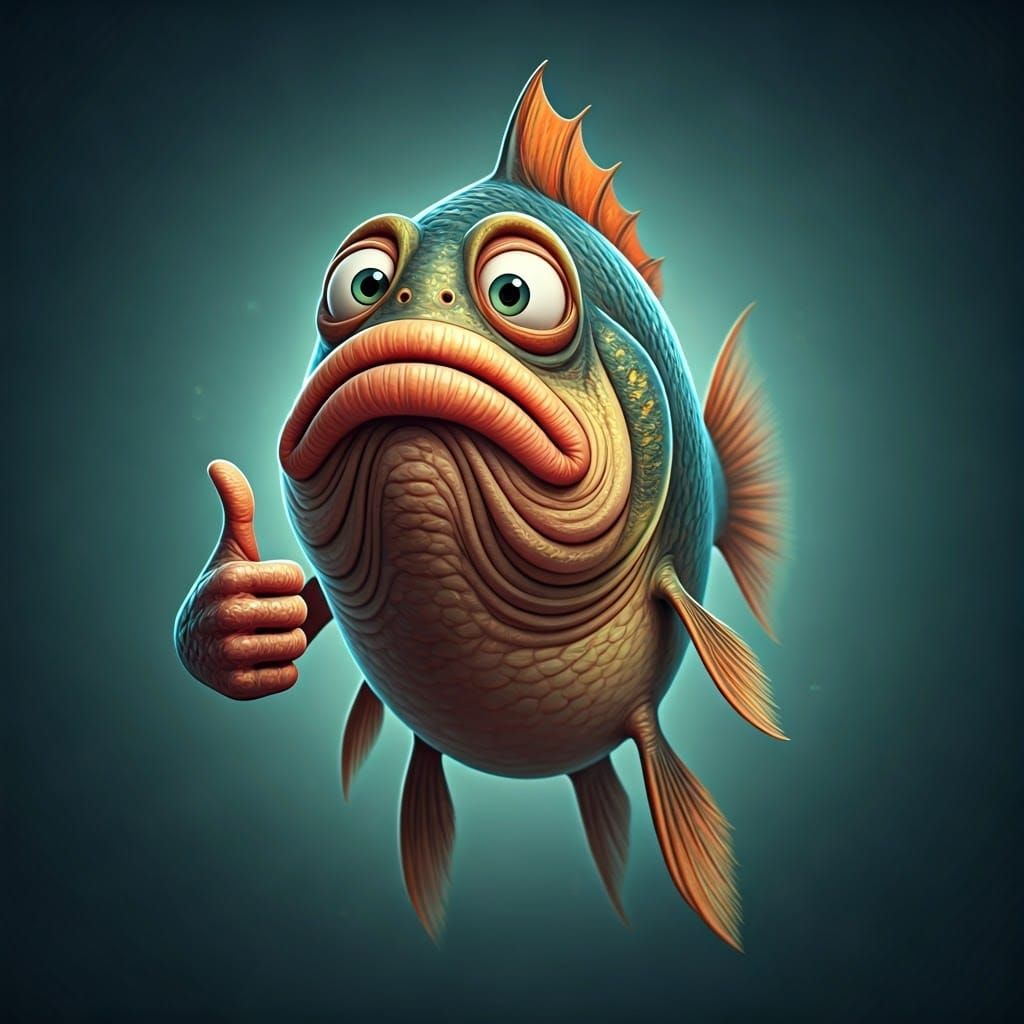 Whimsical Fish in a Moody, Gradient Blue Haze