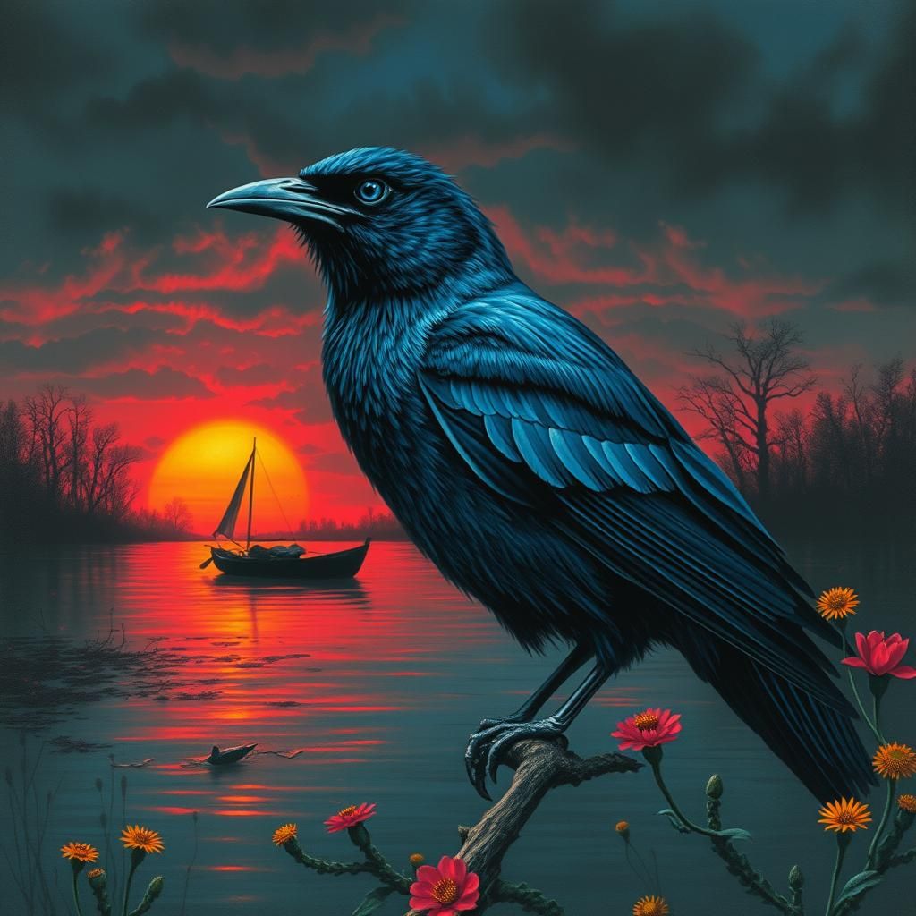 Jackdaw at Sunset: Color Print Art