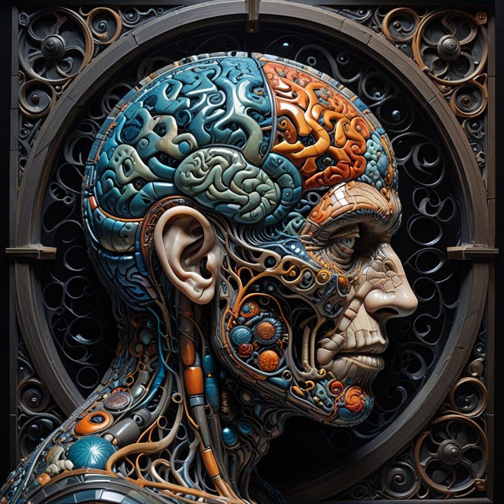 Hyper-Realistic Mosaic of the Human Brain in Dark Academia S...
