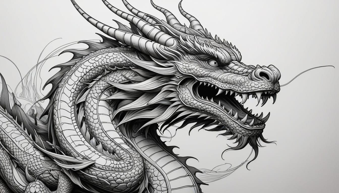 Ethereal Asian Dragon Unfurls from Single Continuous Line
